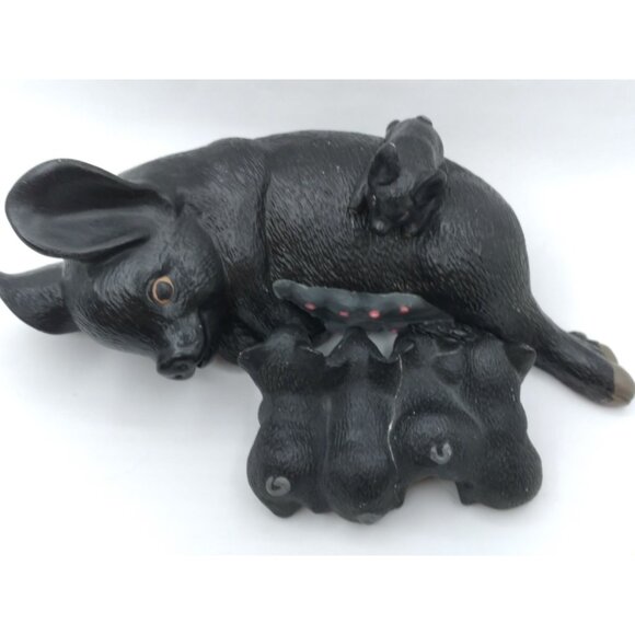 Figurines Black Pig mother 11" with smaller piglets Farmhouse cottage core READ - Picture 8 of 10